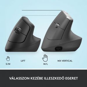 Logitech Lift jobbkezes függőleges ergonómikus vezeték nélküli egér grafitszürke (910-006473)